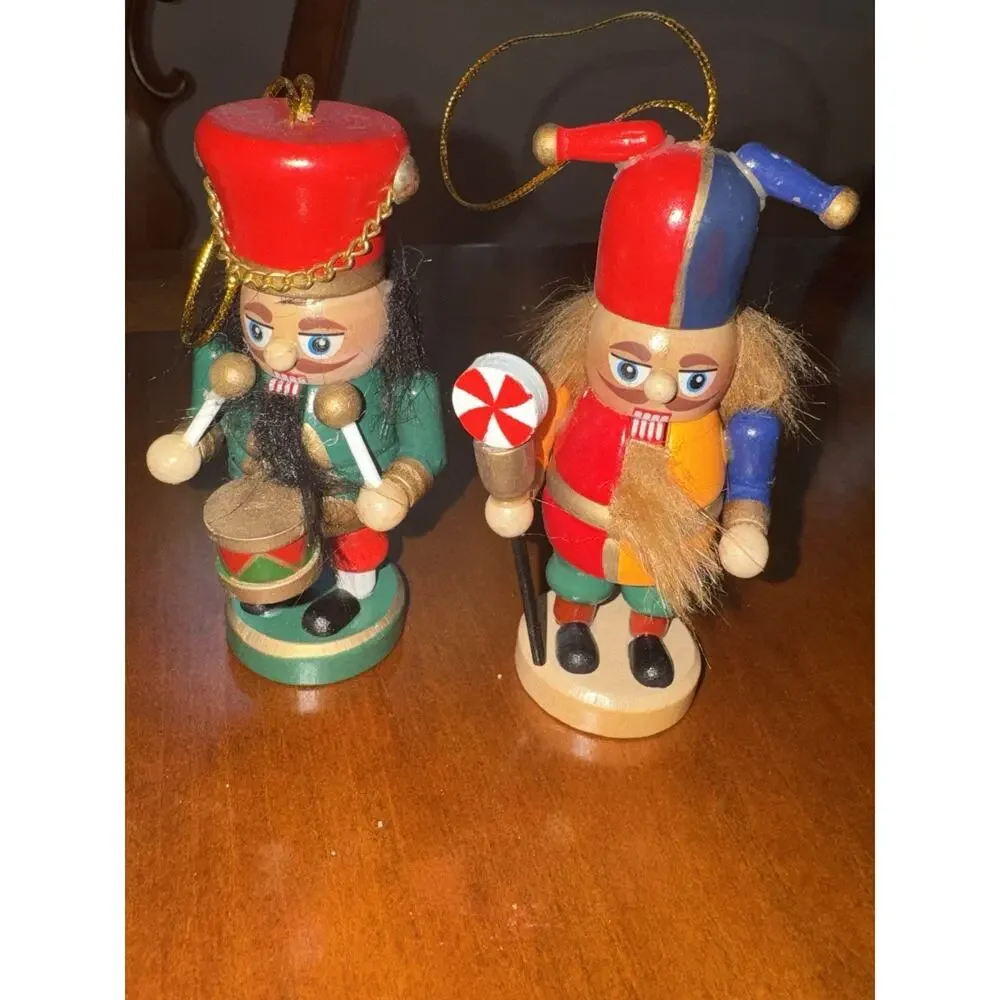 6 Wooden Nutcracker Hanging Christmas Tree Ornaments Set Multicolor Assorted